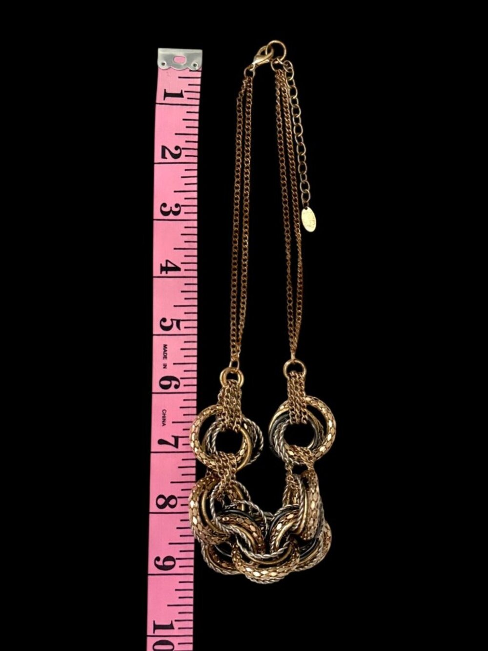 Laura Ashley Tri-Colored Textured Chain Statement Necklace Multi-Circle Design - Picture 7 of 11